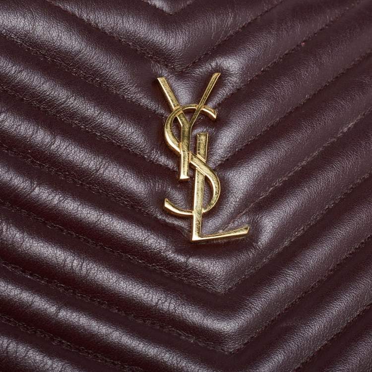 Pre Owned Saint Laurent Burgundy Matelasse Leather Document Holder 