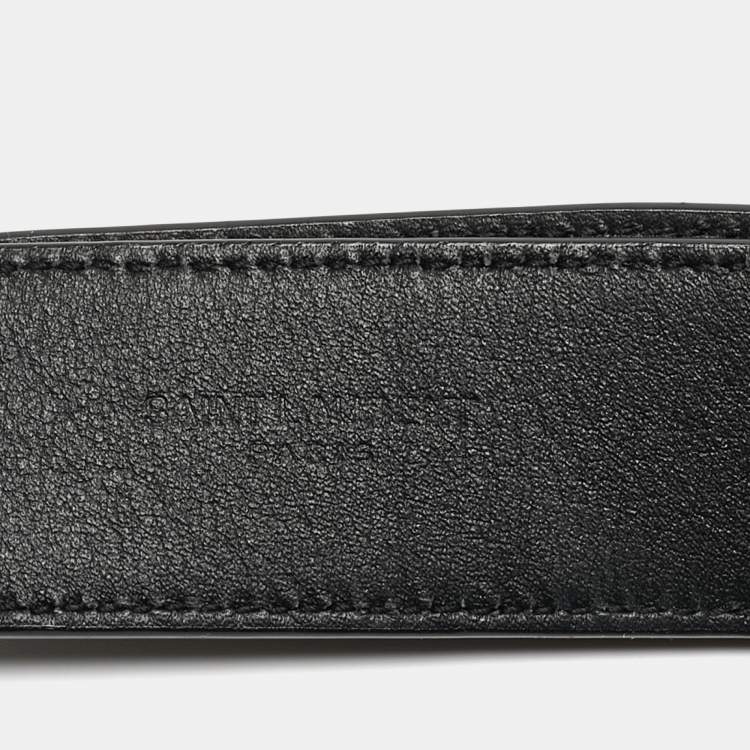 Pre Owned Saint Laurent Black Embossed Patent Leather Monogram Square Buckle Belt 80CM