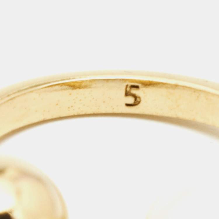Pre Owned Saint Laurent Faux Pearl Gold Tone Ring Size 50