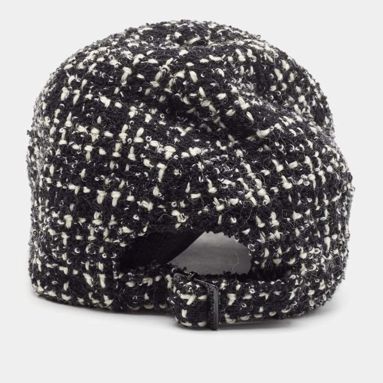 Pre Owned Saint Laurent Paris Black SL Embroidered Tweed Baseball Cap Size 57