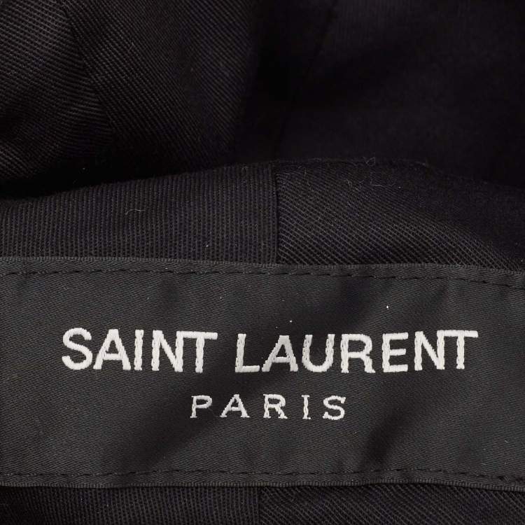 Pre Owned Saint Laurent Paris Black SL Embroidered Tweed Baseball Cap Size 57