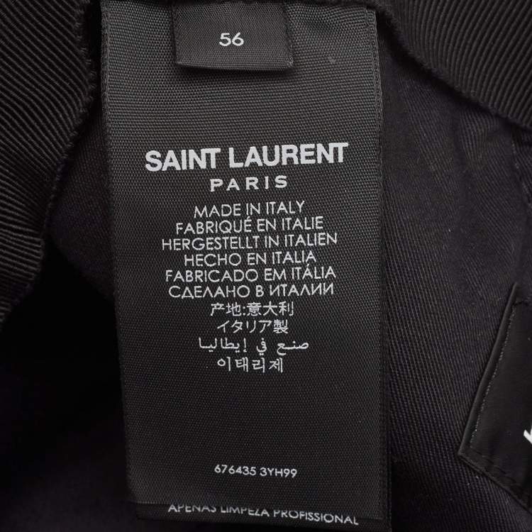 Pre Owned Saint Laurent Paris Black SL Embroidered Tweed Baseball Cap Size 57