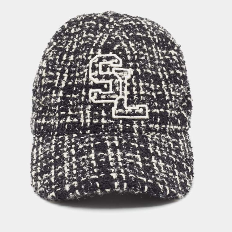 Pre Owned Saint Laurent Paris Black SL Embroidered Tweed Baseball Cap Size 57