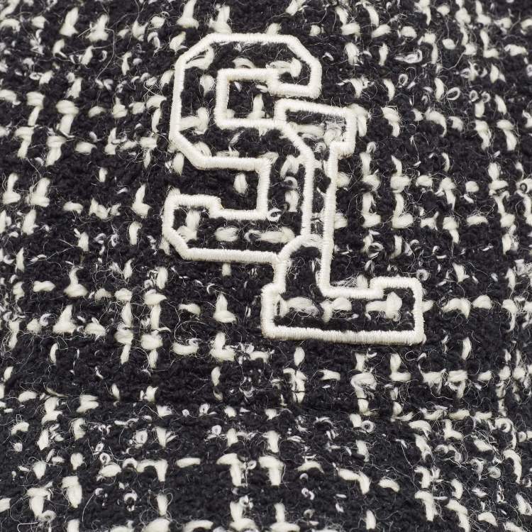 Pre Owned Saint Laurent Paris Black SL Embroidered Tweed Baseball Cap Size 57