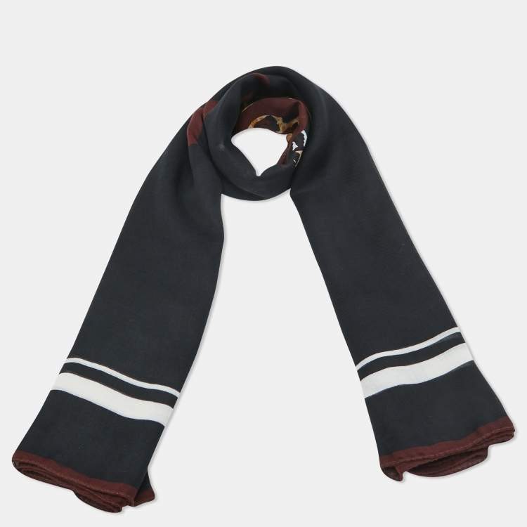 Pre Owned Saint Laurent Paris Black Leopard Print Modal and Cashmere Scarf