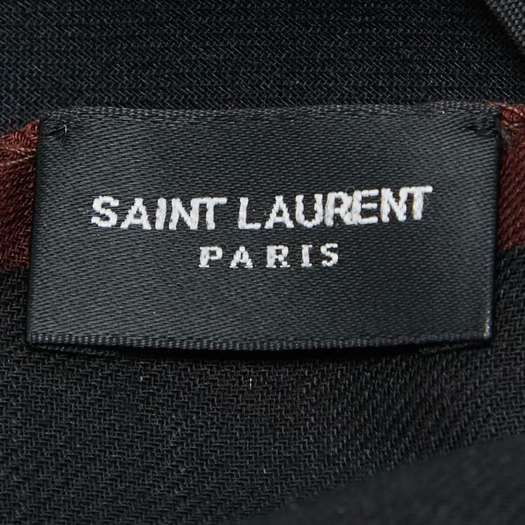 Pre Owned Saint Laurent Paris Black Leopard Print Modal and Cashmere Scarf