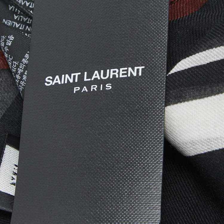 Pre Owned Saint Laurent Paris Black Leopard Print Modal and Cashmere Scarf