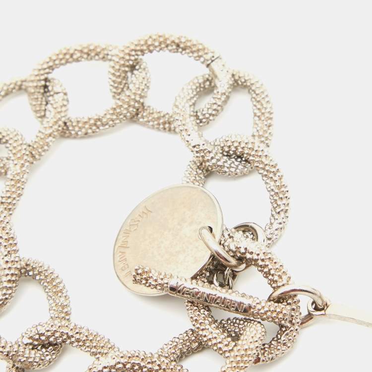 Pre Owned Saint Laurent Paris Logo Silver Tone Chain Link Bracelet