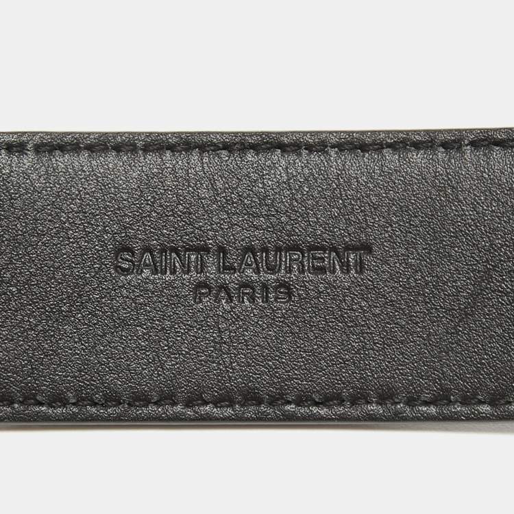 Pre Owned Saint Laurent Black Croc Embossed Leather Monogram Square Buckle Belt 100CM