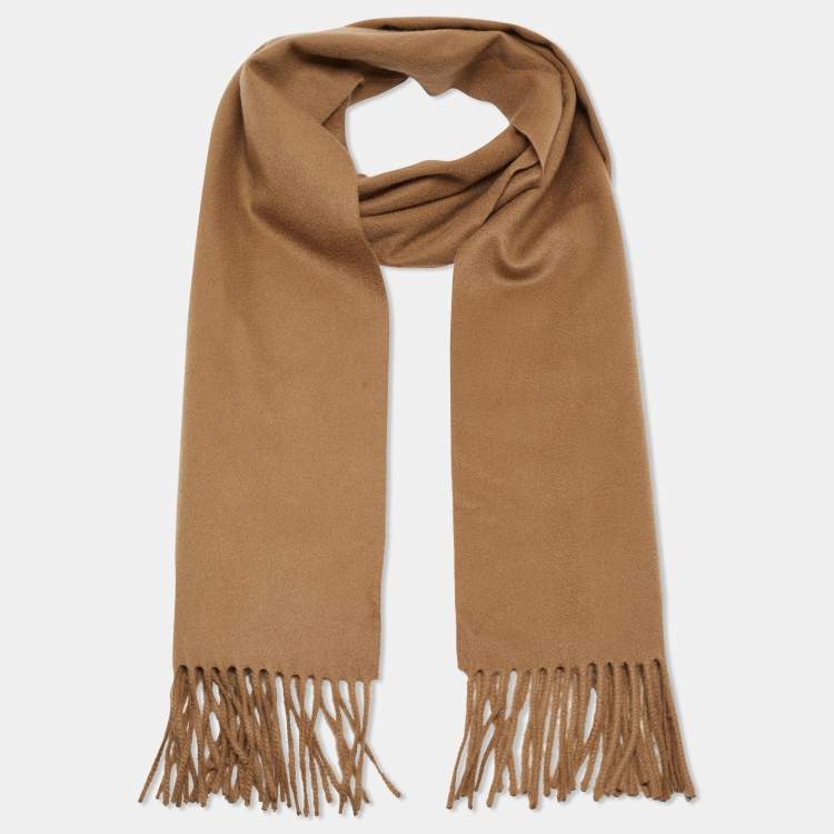 Pre Owned Saint Laurent Paris Brown Cashmere Fringed Scarf 