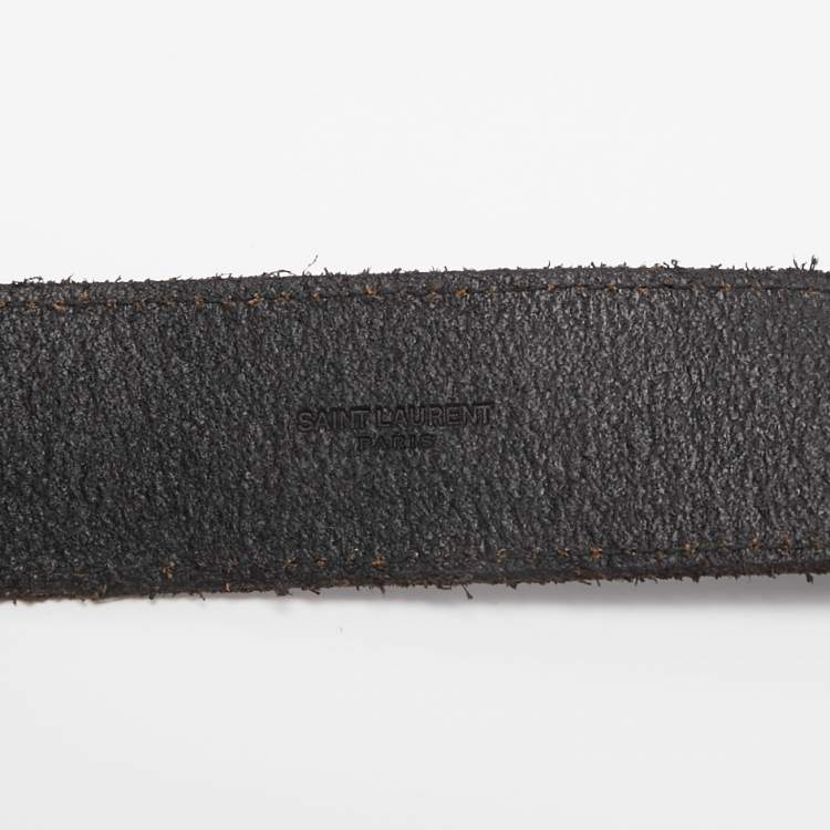 Pre Owned Saint Laurent Black Leather Oval Buckle Belt 