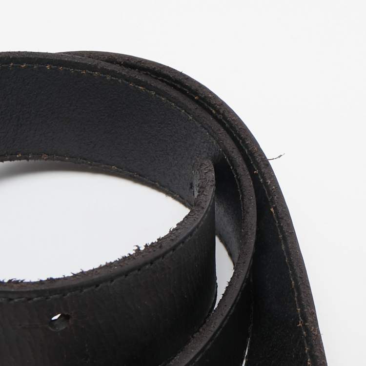 Pre Owned Saint Laurent Black Leather Oval Buckle Belt 