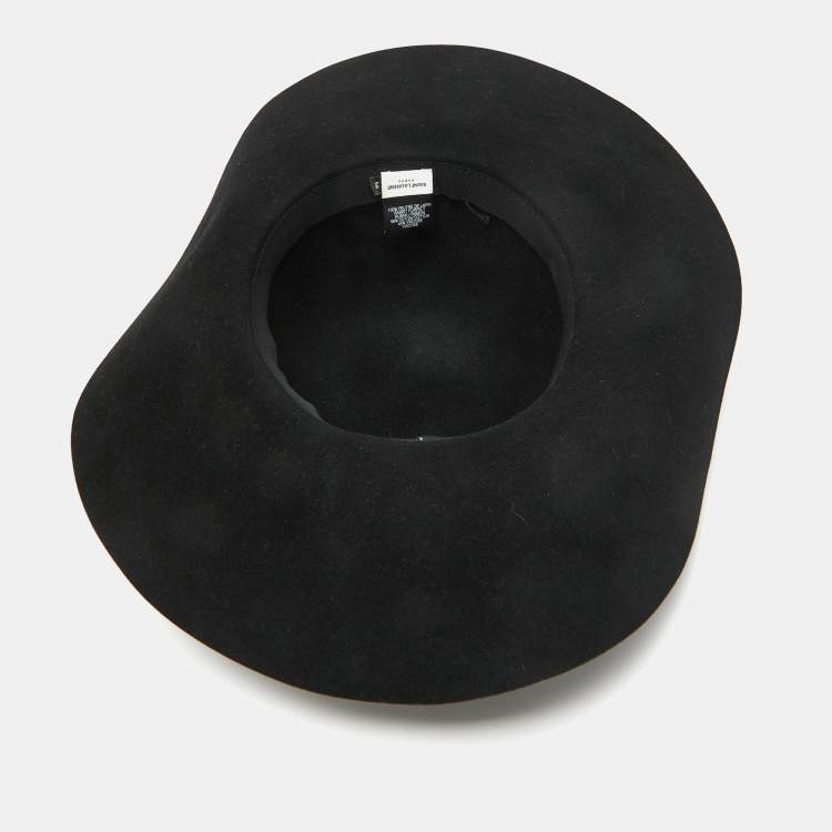 Pre Owned Saint Laurent Paris Black Rabbit Felt Wide Brim Hat Size 58