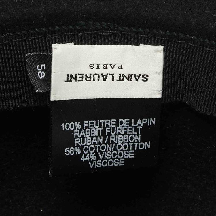 Pre Owned Saint Laurent Paris Black Rabbit Felt Wide Brim Hat Size 58