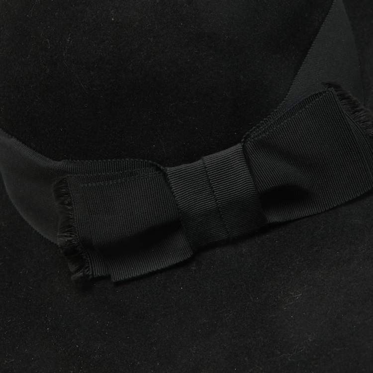 Pre Owned Saint Laurent Paris Black Rabbit Felt Wide Brim Hat Size 58