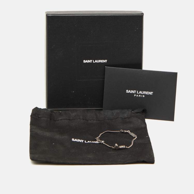 Pre Owned Saint Laurent Paris  Cassandre Crystal SIlver Tone Bracelet