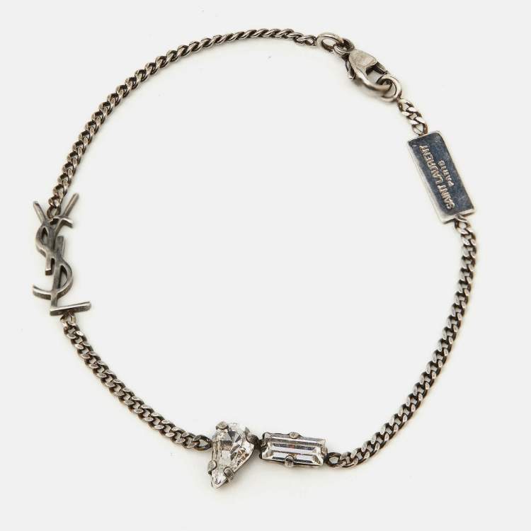Pre Owned Saint Laurent Paris  Cassandre Crystal SIlver Tone Bracelet