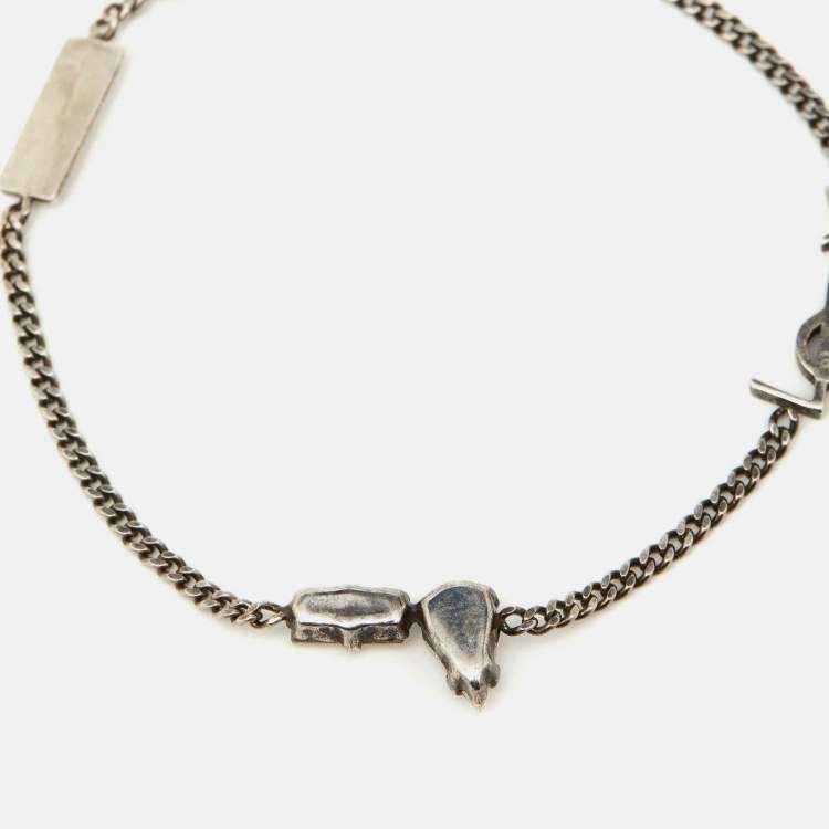 Pre Owned Saint Laurent Paris  Cassandre Crystal SIlver Tone Bracelet