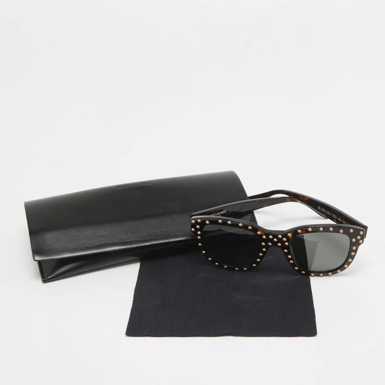 Pre Owned Saint Laurent Brown SL100 Lou Studded Square Sunglasses