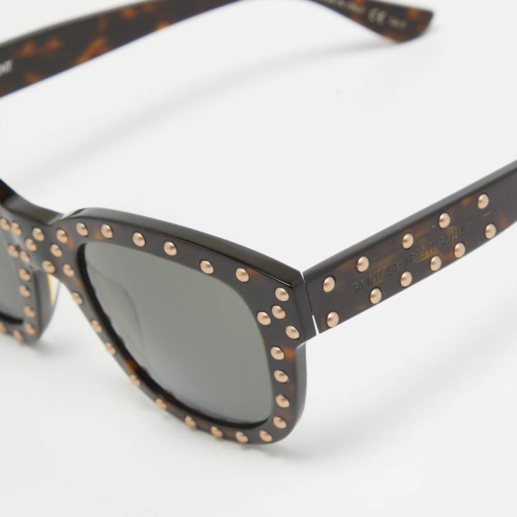 Pre Owned Saint Laurent Brown SL100 Lou Studded Square Sunglasses