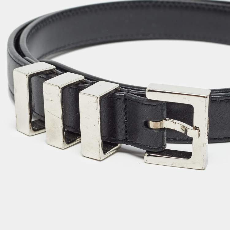 Pre Owned Saint Laurent Black Leather Slim Buckle Belt 75CM