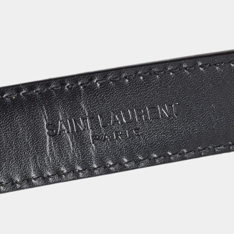 Pre Owned Saint Laurent Black Leather Slim Buckle Belt 75CM