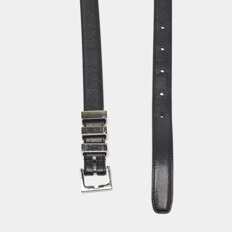 Pre Owned Saint Laurent Black Leather Slim Buckle Belt 75CM