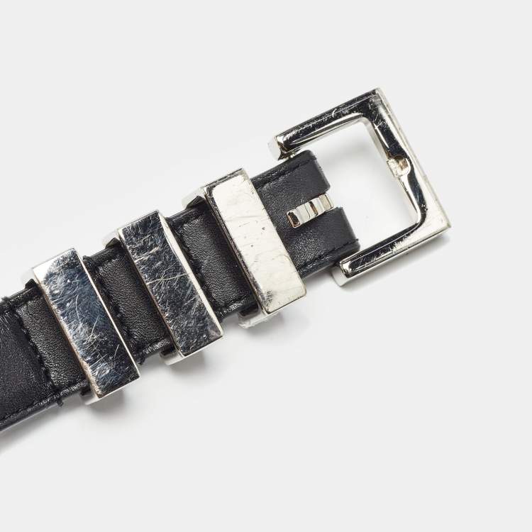Pre Owned Saint Laurent Black Leather Slim Buckle Belt 75CM