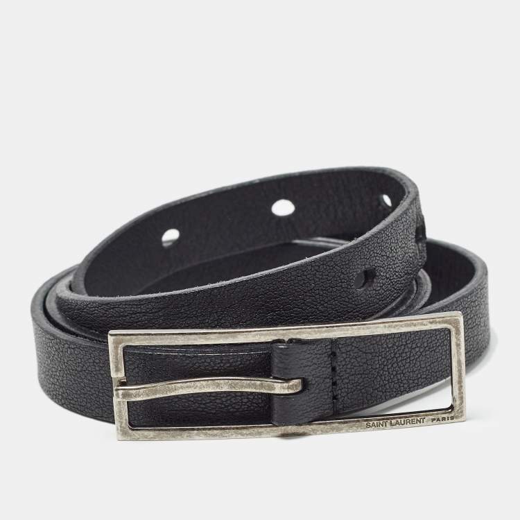 Pre Owned Saint Laurent Black Leather Slim Buckle Belt 80CM