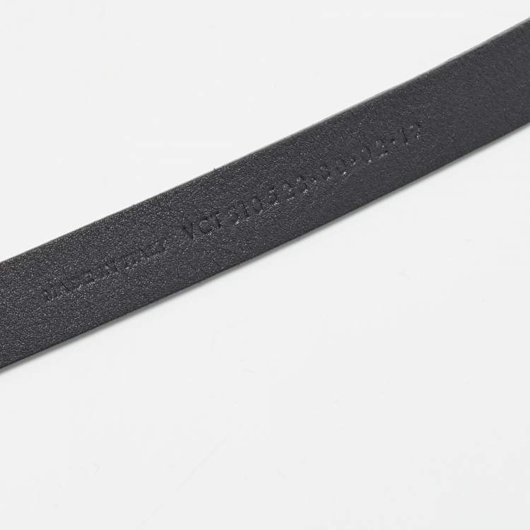 Pre Owned Saint Laurent Black Leather Slim Buckle Belt 80CM