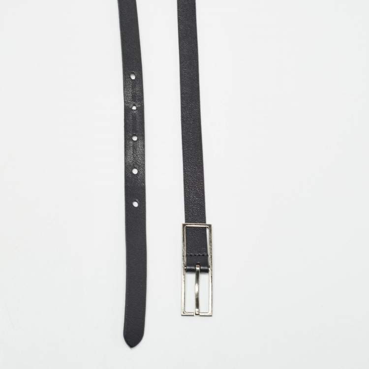 Pre Owned Saint Laurent Black Leather Slim Buckle Belt 80CM
