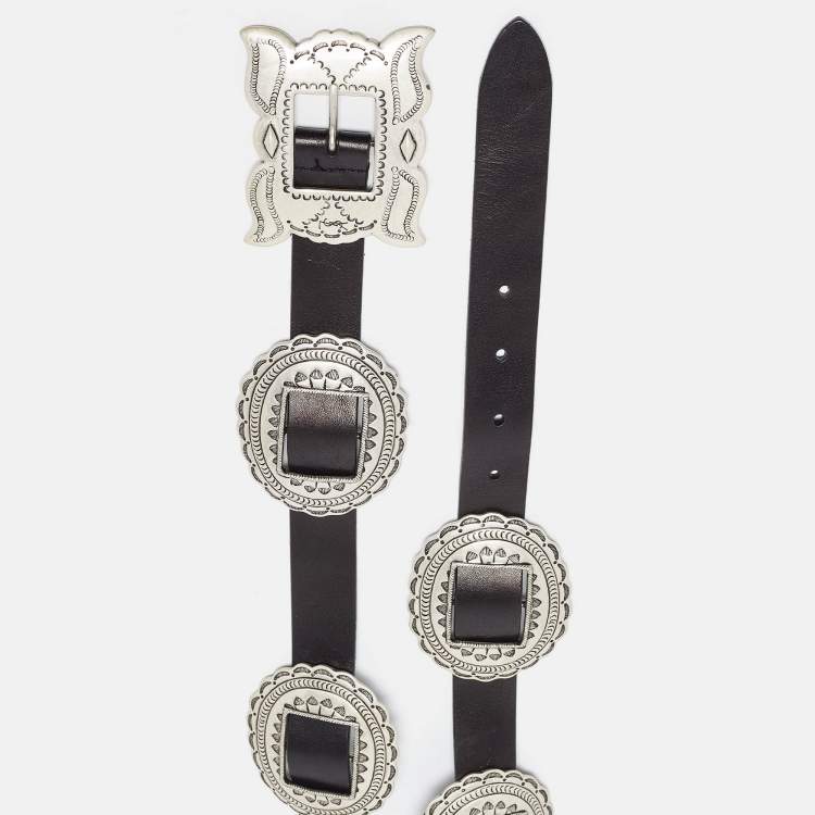 Pre Owned Saint Laurent Black Leather Metal Detail Buckle Belt 80CM