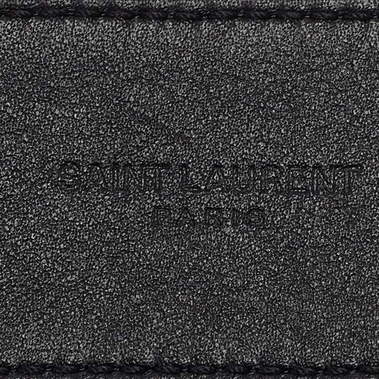 Pre Owned Saint Laurent Black Croc Embossed Leather Chaine Et Baton Belt 70CM