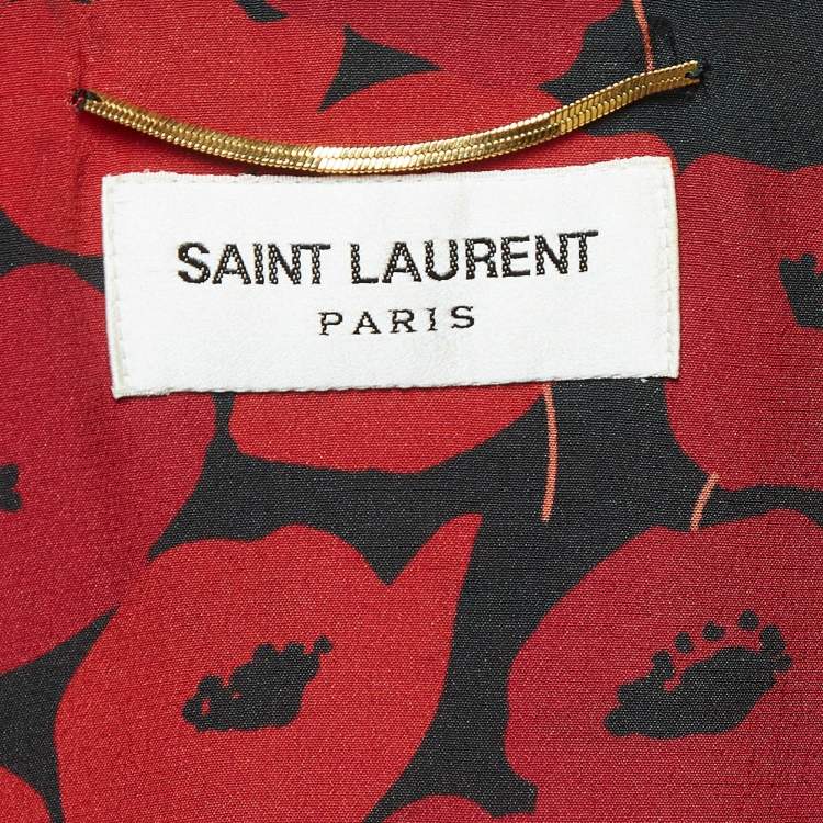 Pre Owned Saint Laurent Red Printed Silk Wrap Mini Dress S