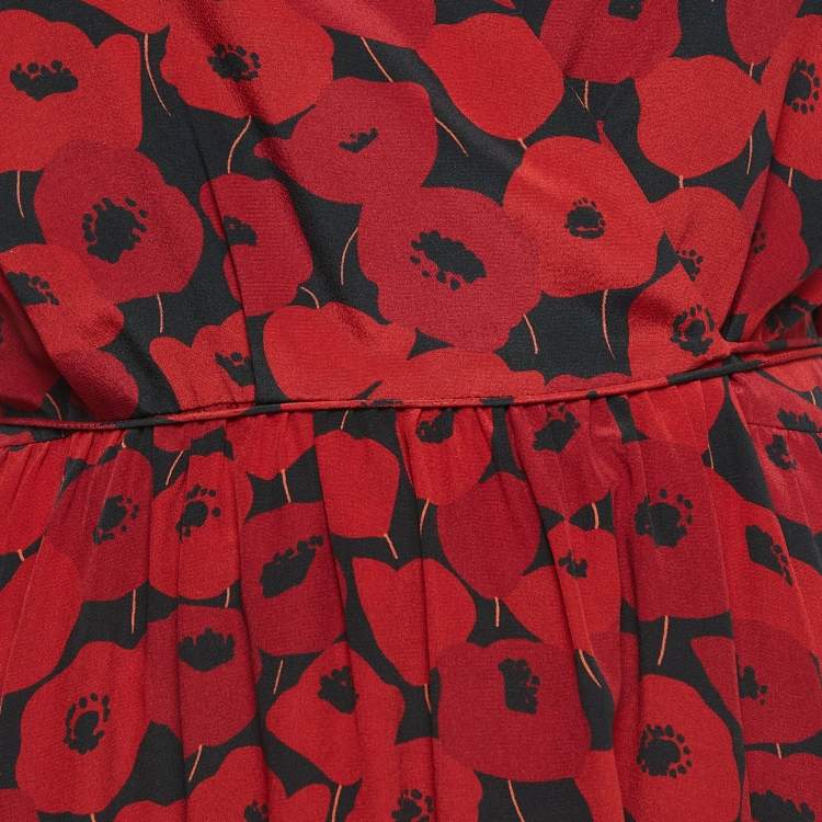 Pre Owned Saint Laurent Red Printed Silk Wrap Mini Dress S