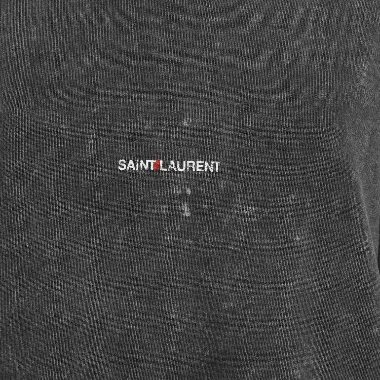 Pre Owned Saint Laurent Grey Washed & Printed Cotton Knit Sweatshirt M