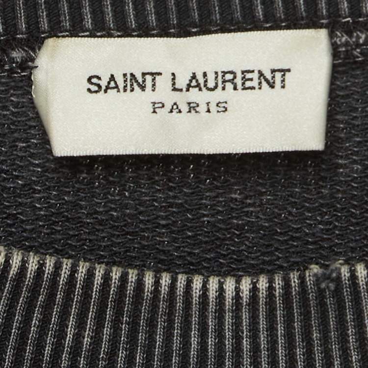 Pre Owned Saint Laurent Grey Washed & Printed Cotton Knit Sweatshirt M