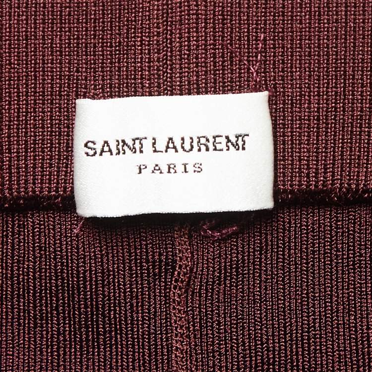 Pre Owned Saint Laurent Paris Burgundy Rib Knit Biker Shorts XS