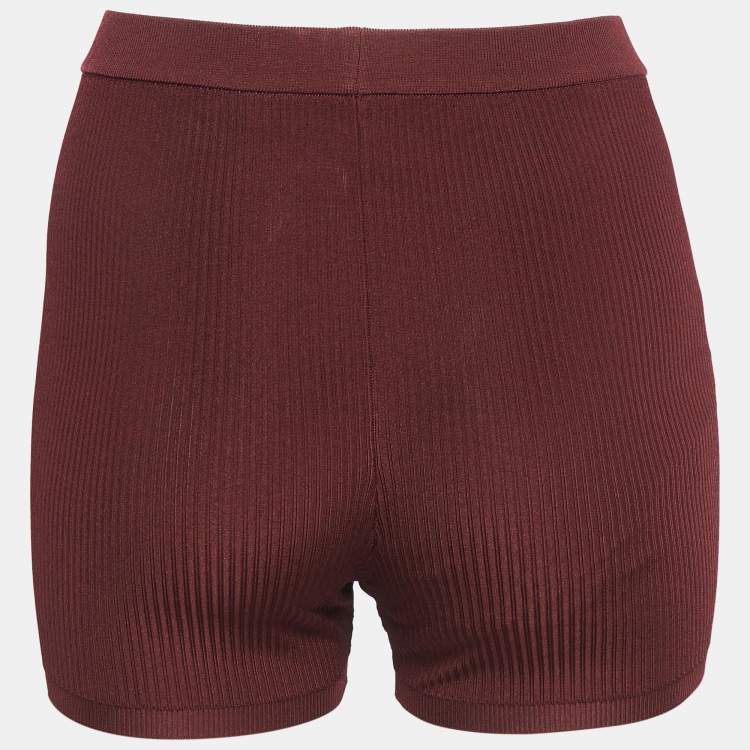 Pre Owned Saint Laurent Paris Burgundy Rib Knit Biker Shorts XS