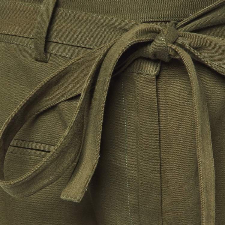 Pre Owned Saint Laurent Paris Green Cotton Blend Lace Tie-Up Military Trousers M