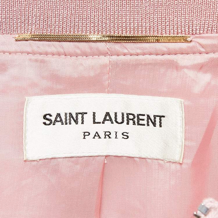 Pre Owned Saint Laurent Pink/White Satin Bomber Jacket M