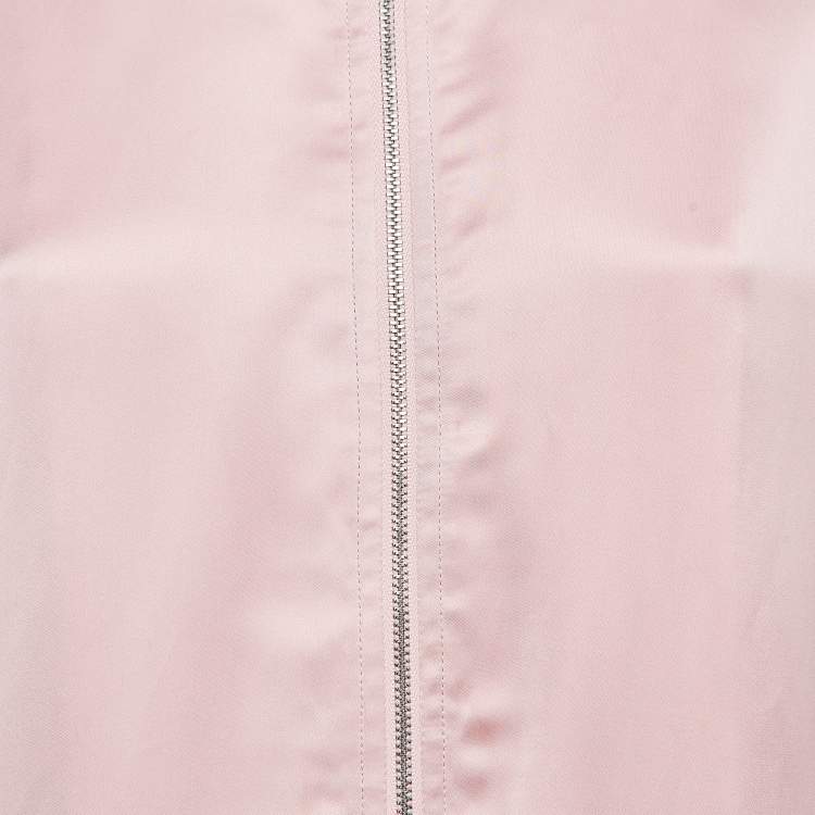 Pre Owned Saint Laurent Pink/White Satin Bomber Jacket M
