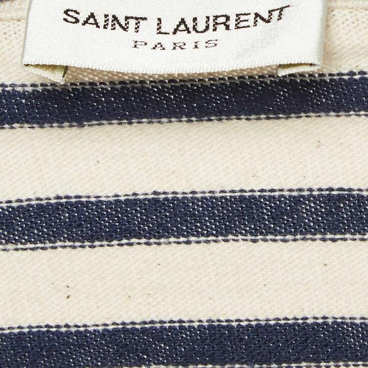 Pre Owned Saint Laurent Paris Navy Blue/White Stiped Cotton T-Shirt L
