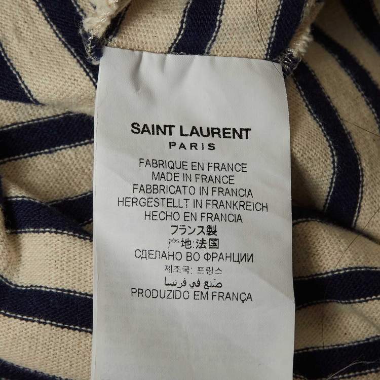 Pre Owned Saint Laurent Paris Navy Blue/White Stiped Cotton T-Shirt L