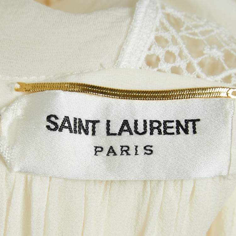 Pre Owned Saint Laurent Paris Off-White Silk Ruffled Mini Dress S