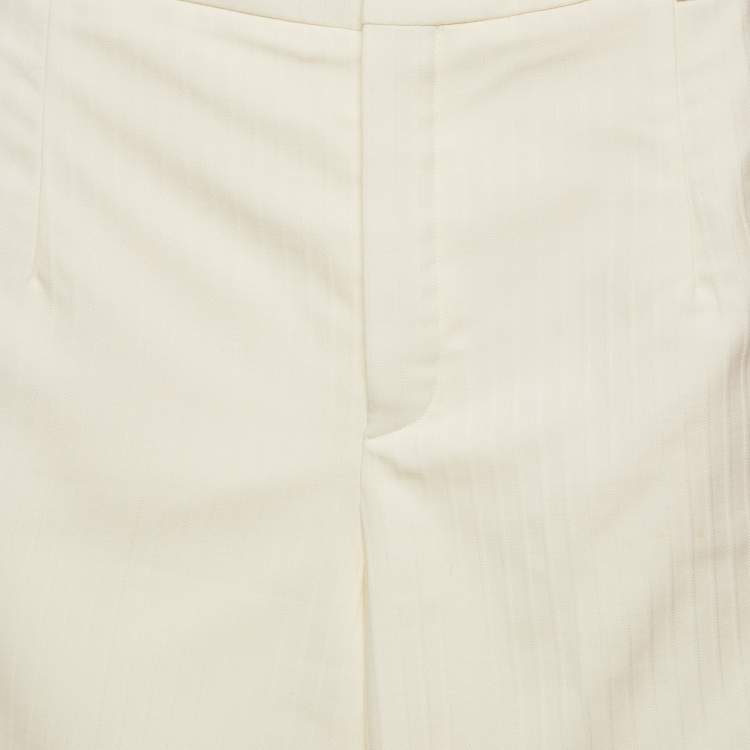 Pre Owned Saint Laurent Paris Cream Striped Wool Tailored Short S