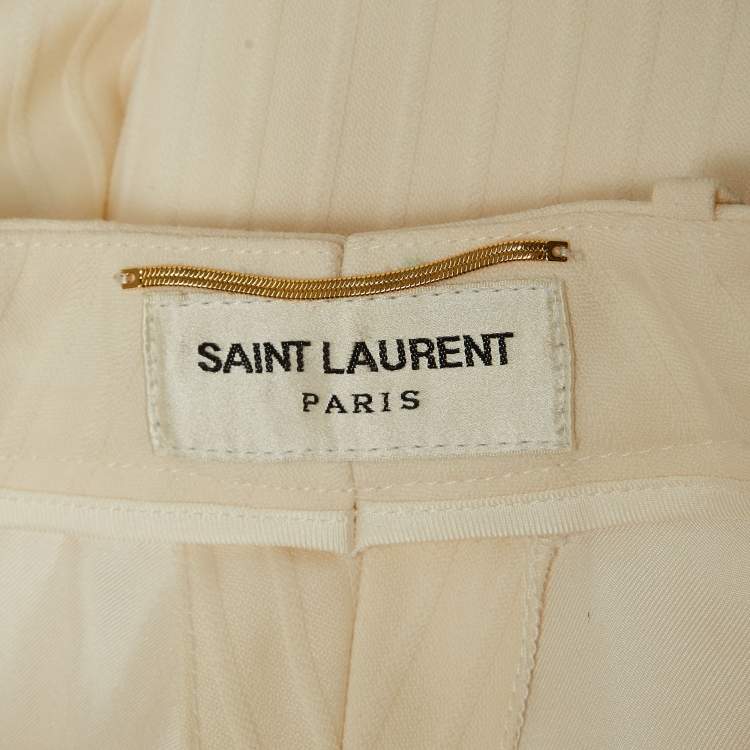 Pre Owned Saint Laurent Paris Cream Striped Wool Tailored Short S