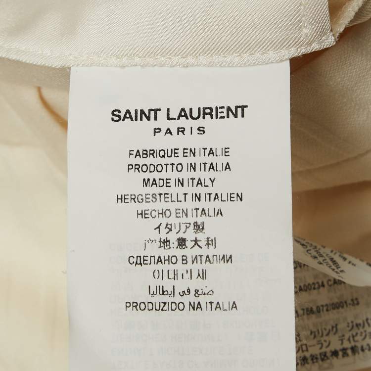 Pre Owned Saint Laurent Paris Cream Striped Wool Tailored Short S