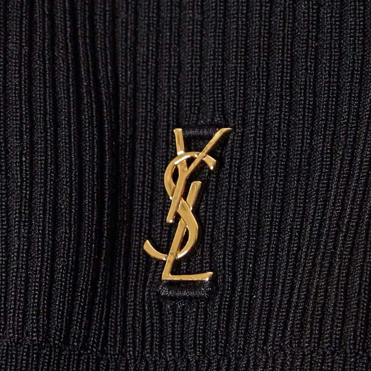 Pre Owned Saint Laurent Paris Black Rib Knit Cropped Leggings XS