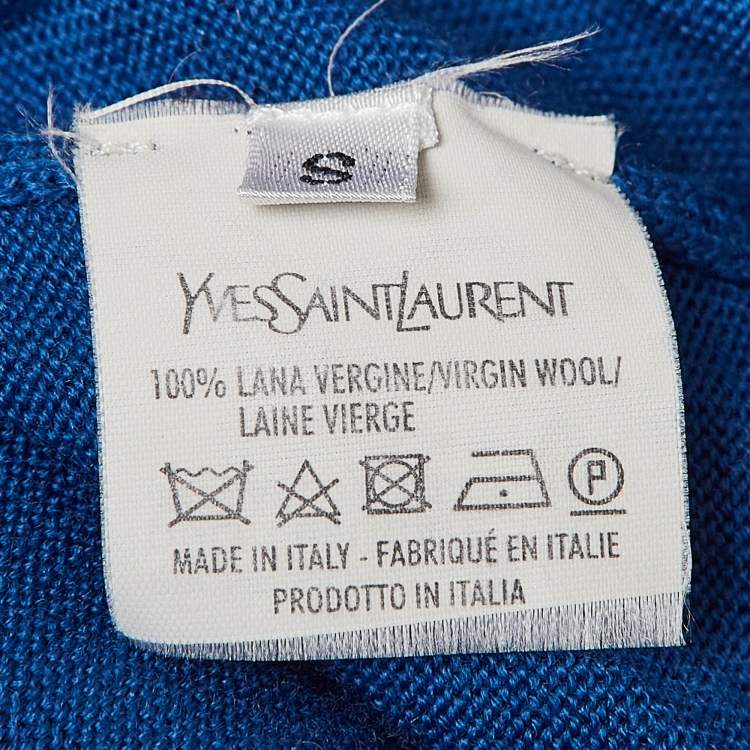 Pre Owned Saint Laurent  Blue Knit Ruched Sleeves Midi Dress XS